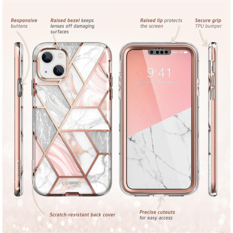 Supcase Cosmo dėklas iPhone 14 Plus - rožinis marmuras