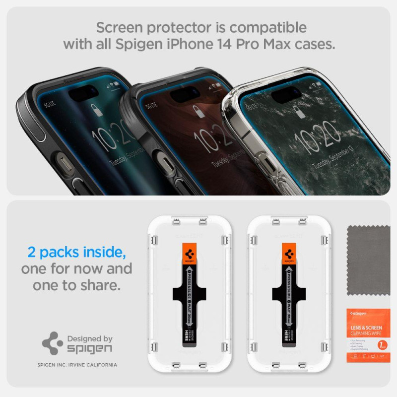 Spigen Glas.tR EZ Fit grūdintas stiklas iPhone 14 Pro - 2 vnt.