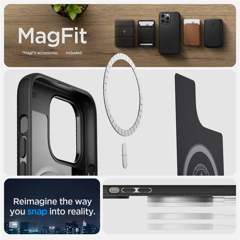 Spigen Mag Armor dėklas su MagSafe, skirtas iPhone 14 Pro Max - matinė juoda