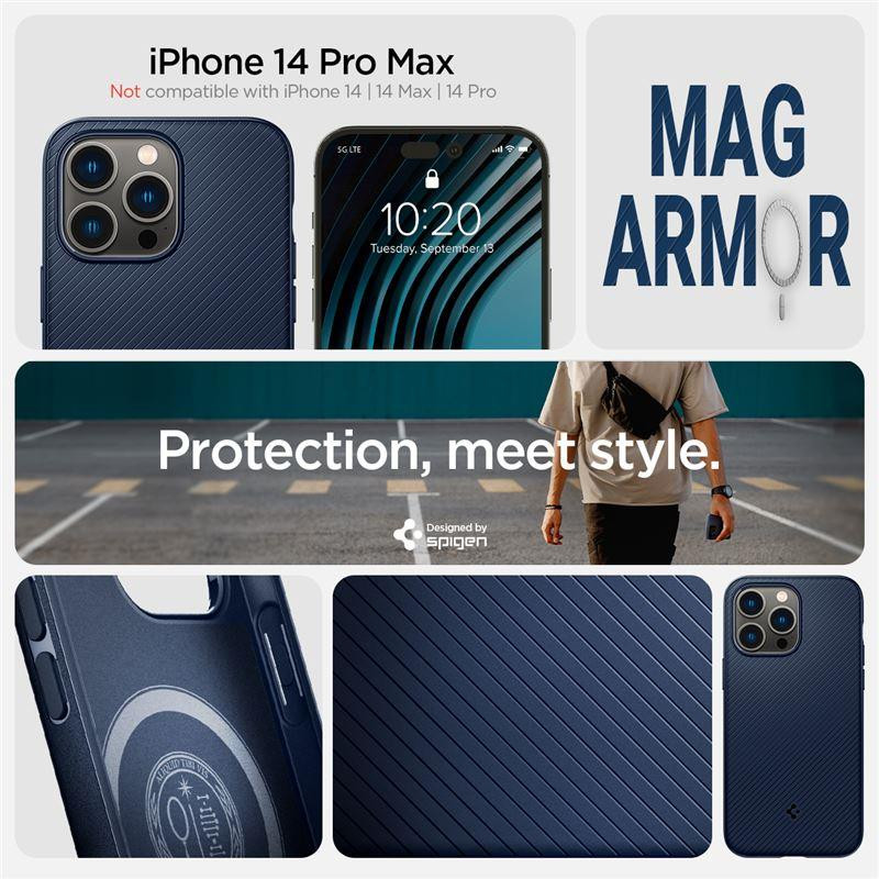 Spigen Mag Armor dėklas iPhone 14 Pro Max - mėlynas