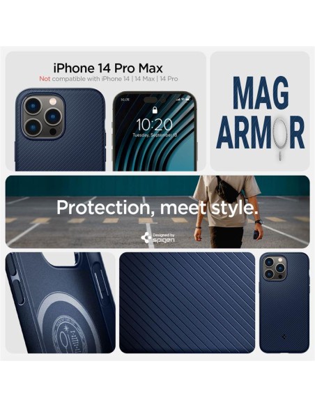 Spigen Mag Armor dėklas iPhone 14 Pro Max - mėlynas Spigen Mag Armor dėklas iPhone 14 Pro Max - mėlynas