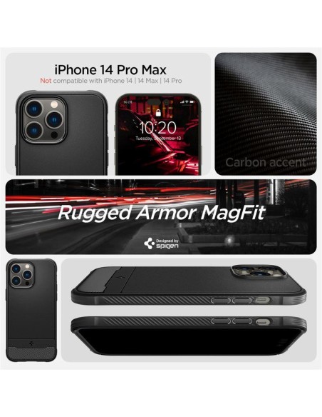 Spigen Rugged Armor Mag dėklas su MagSafe, skirtas iPhone 14 Pro Max - matinė juoda