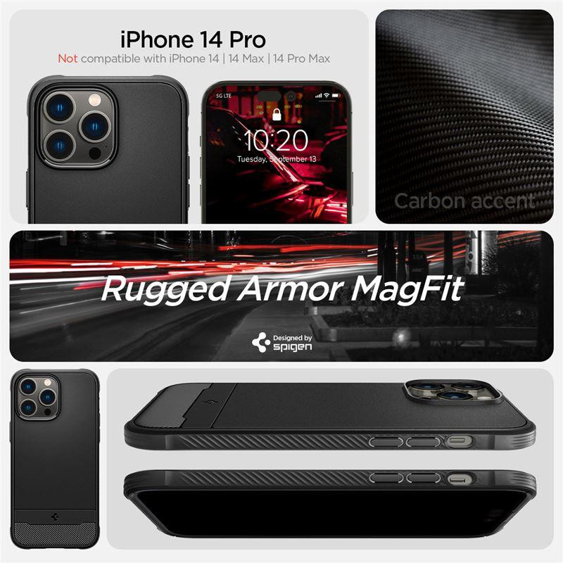 Spigen Rugged Armor Mag dėklas su MagSafe iPhone 14 Pro - matinė juoda