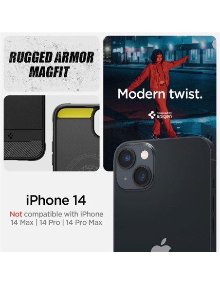 Spigen Rugged Armor Mag dėklas su MagSafe iPhone 14 - matinė juoda