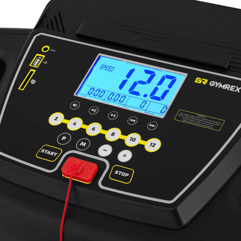 Elektrinis bėgimo takelis Gymrex LCD SD/USB/MP3 120 kg 12 km/val.