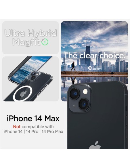 Spigen Ultra Hybrid Mag Dėklas su MagSafe, skirtas iPhone 14 Plus – skaidrus ir baltas Spigen Ultra Hybrid Mag Dėklas su MagSafe, skirtas iPhone 14 Plus – skaidrus ir baltas