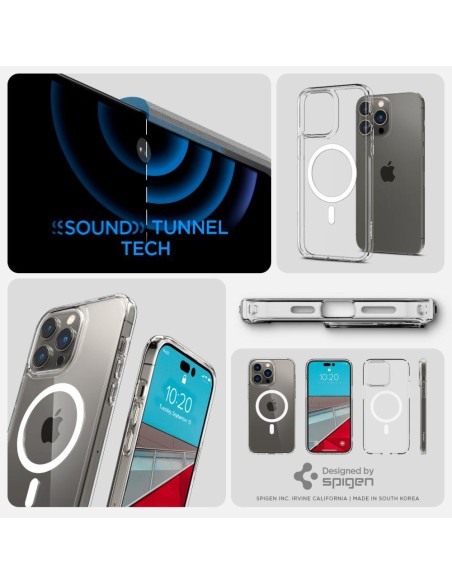 Spigen Ultra Hybrid Mag Dėklas su MagSafe, skirtas iPhone 14 Pro – skaidrus ir baltas Spigen Ultra Hybrid Mag Dėklas su MagSafe, skirtas iPhone 14 Pro – skaidrus ir baltas