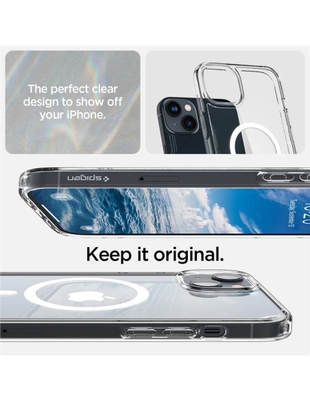 Spigen Ultra Hybrid Mag dėklas su MagSafe iPhone 14 - skaidrus ir baltas Spigen Ultra Hybrid Mag dėklas su MagSafe iPhone 14 - skaidrus ir baltas