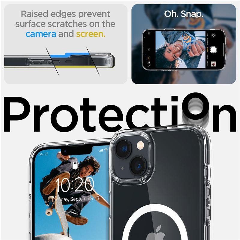 Spigen Ultra Hybrid Mag dėklas su MagSafe iPhone 14 - skaidrus ir baltas