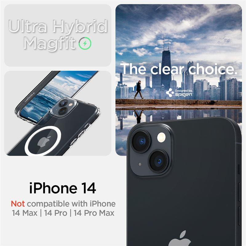 Spigen Ultra Hybrid Mag dėklas su MagSafe iPhone 14 - skaidrus ir baltas