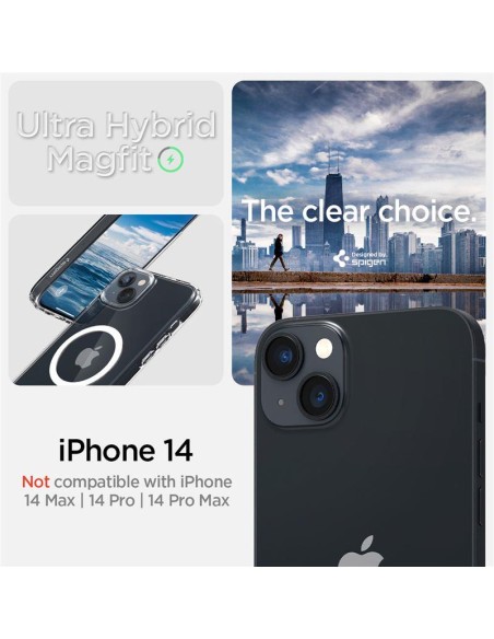 Spigen Ultra Hybrid Mag dėklas su MagSafe iPhone 14 - skaidrus ir baltas Spigen Ultra Hybrid Mag dėklas su MagSafe iPhone 14 - skaidrus ir baltas
