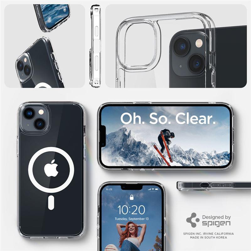 Spigen Ultra Hybrid Mag dėklas su MagSafe iPhone 14 - skaidrus ir baltas
