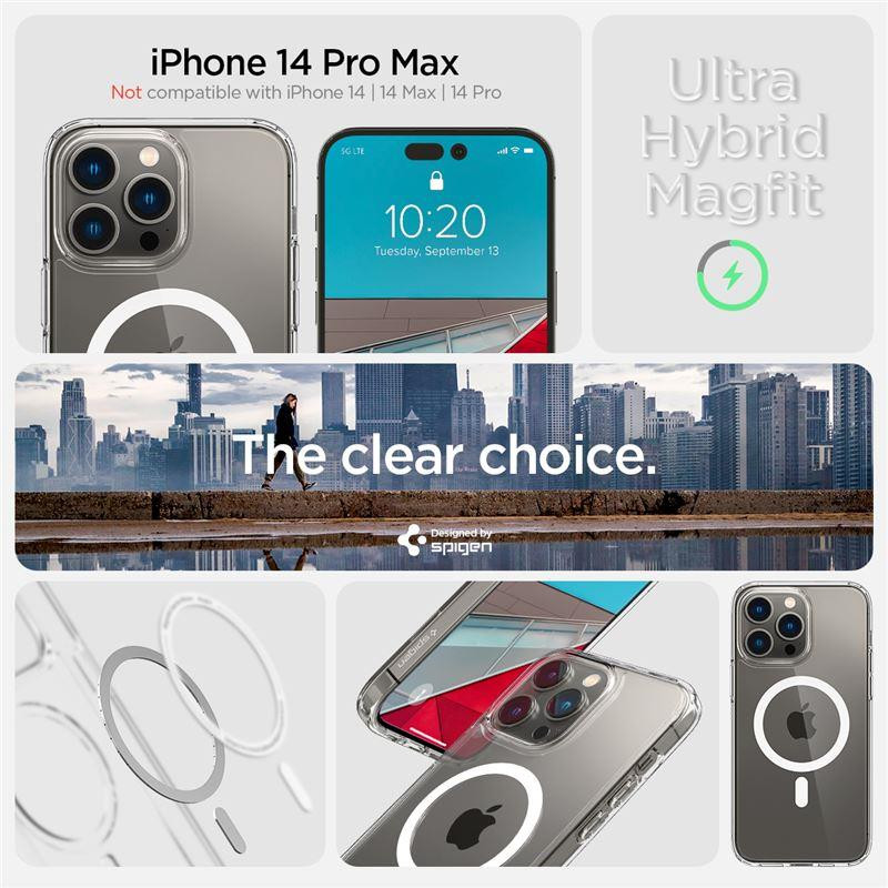 Spigen Ultra Hybrid Mag Dėklas su MagSafe, skirtas iPhone 14 Pro Max – skaidrus ir baltas