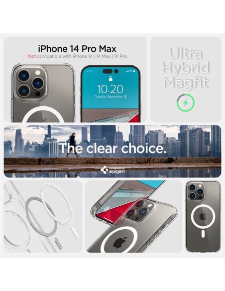 Spigen Ultra Hybrid Mag Dėklas su MagSafe, skirtas iPhone 14 Pro Max – skaidrus ir baltas Spigen Ultra Hybrid Mag Dėklas su MagSafe, skirtas iPhone 14 Pro Max – skaidrus ir baltas