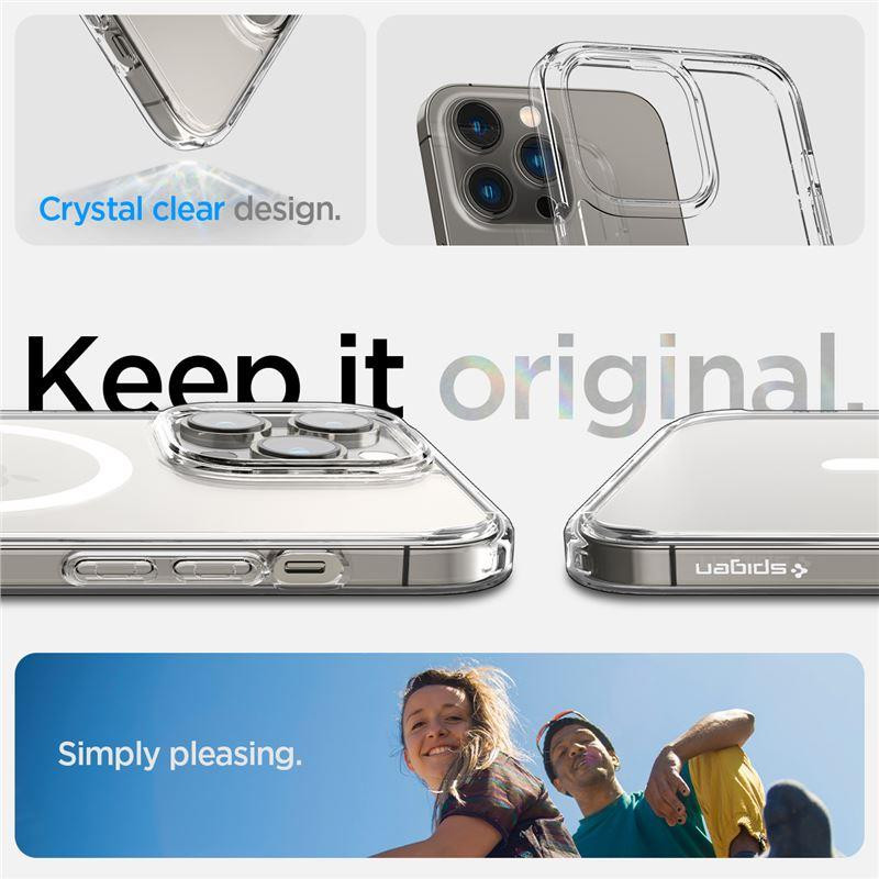 Spigen Ultra Hybrid Mag Dėklas su MagSafe, skirtas iPhone 14 Pro Max – skaidrus ir baltas