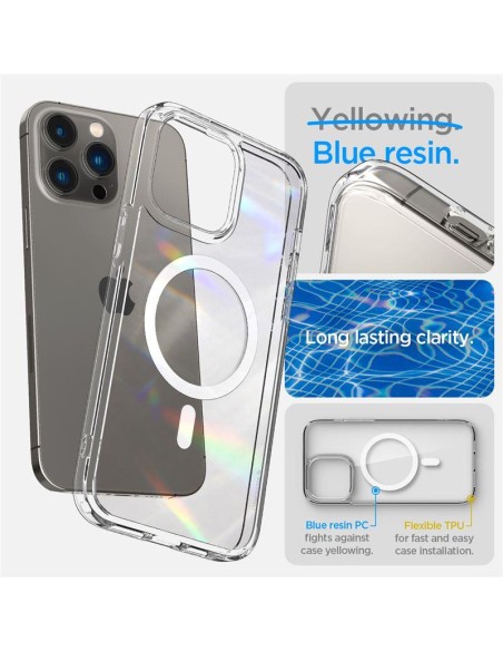 Spigen Ultra Hybrid Mag Dėklas su MagSafe, skirtas iPhone 14 Pro Max – skaidrus ir baltas Spigen Ultra Hybrid Mag Dėklas su MagSafe, skirtas iPhone 14 Pro Max – skaidrus ir baltas