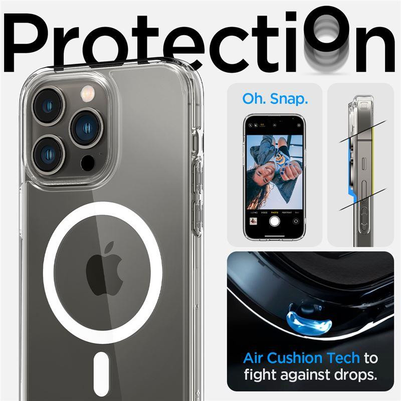 Spigen Ultra Hybrid Mag Dėklas su MagSafe, skirtas iPhone 14 Pro Max – skaidrus ir baltas