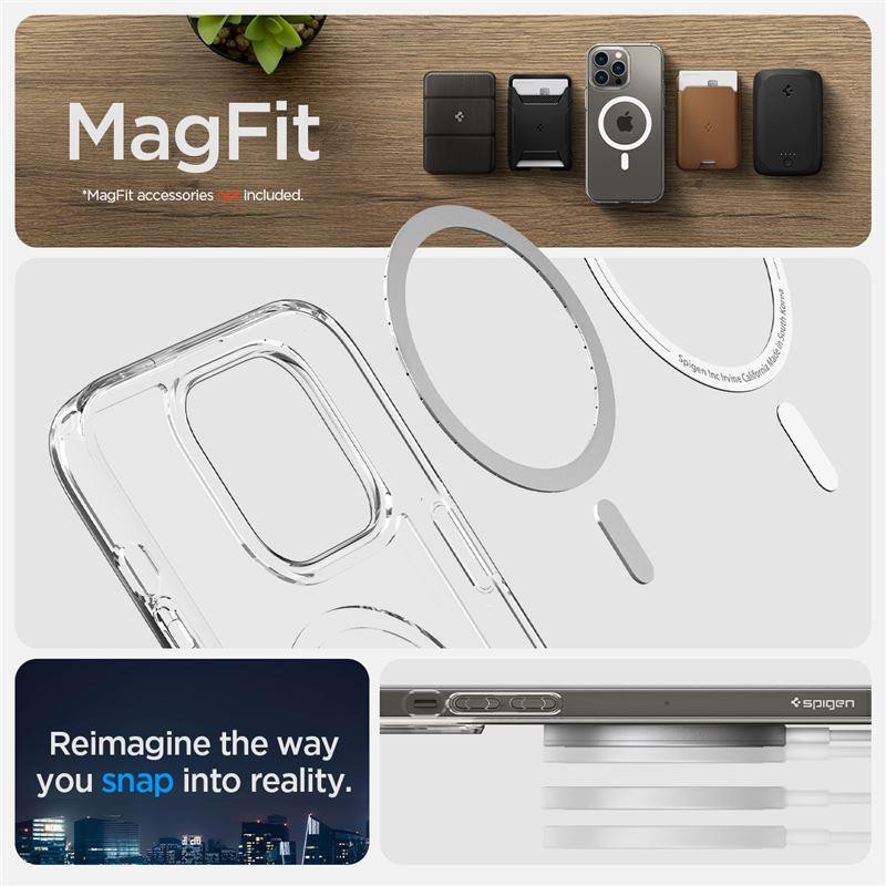 Spigen Ultra Hybrid Mag Dėklas su MagSafe, skirtas iPhone 14 Pro Max – skaidrus ir baltas