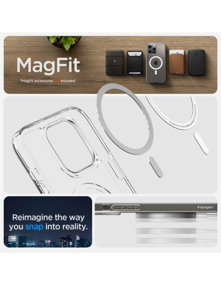 Spigen Ultra Hybrid Mag Dėklas su MagSafe, skirtas iPhone 14 Pro Max – skaidrus ir baltas Spigen Ultra Hybrid Mag Dėklas su MagSafe, skirtas iPhone 14 Pro Max – skaidrus ir baltas
