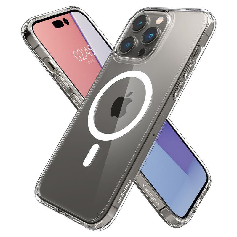 Spigen Ultra Hybrid Mag Dėklas su MagSafe, skirtas iPhone 14 Pro Max – skaidrus ir baltas