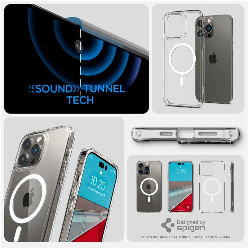 Spigen Ultra Hybrid Mag Dėklas su MagSafe, skirtas iPhone 14 Pro Max – skaidrus ir baltas