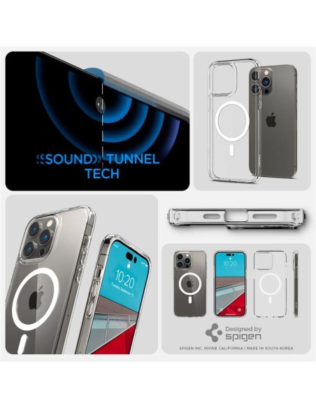 Spigen Ultra Hybrid Mag Dėklas su MagSafe, skirtas iPhone 14 Pro Max – skaidrus ir baltas Spigen Ultra Hybrid Mag Dėklas su MagSafe, skirtas iPhone 14 Pro Max – skaidrus ir baltas