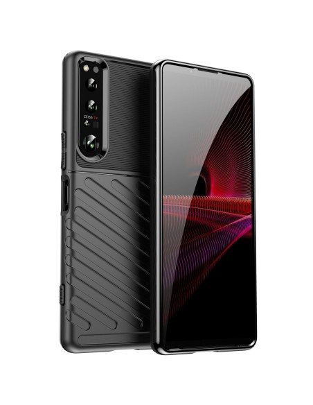 „Thunder“ dėklas „Sony Xperia 5 IV“ silikoninis šarvuotas dangtelis, juodas „Thunder“ dėklas „Sony Xperia 5 IV“ silikoninis šarvuotas dangtelis, juodas