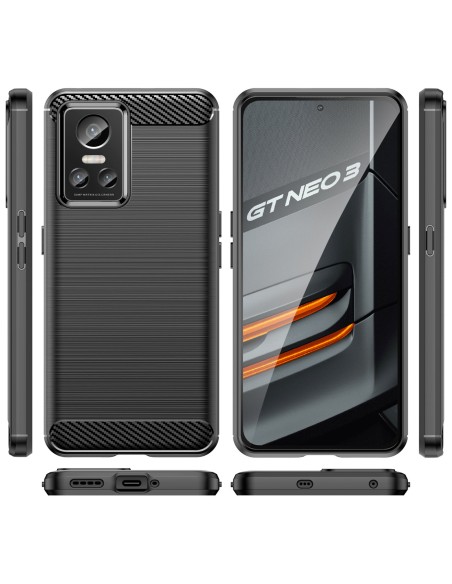 Anglies dėklas, skirtas Realme GT Neo 3 lankstus silikoninis anglies dangtelis, juodas