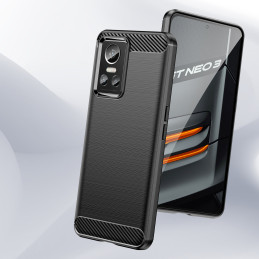 Anglies dėklas, skirtas Realme GT Neo 3 lankstus silikoninis anglies dangtelis, juodas