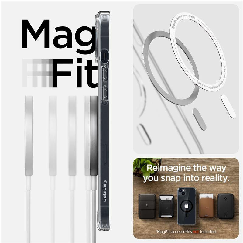 Spigen Ultra Hybrid Mag Dėklas su MagSafe, skirtas iPhone 14 Plus – skaidrus ir juodas