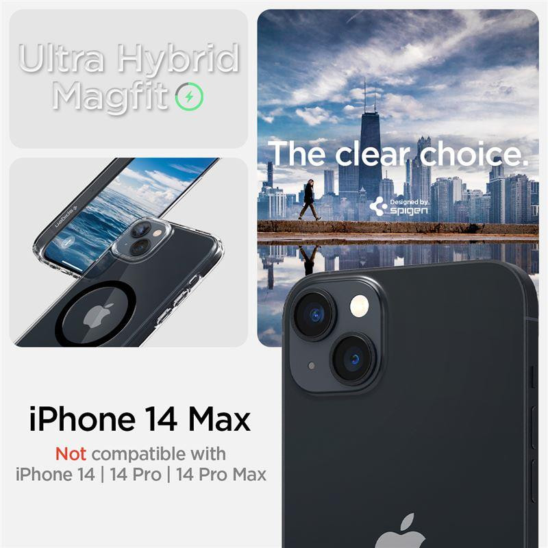 Spigen Ultra Hybrid Mag Dėklas su MagSafe, skirtas iPhone 14 Plus – skaidrus ir juodas
