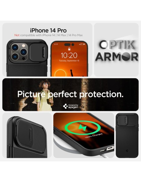 Spigen Optik Armor Mag dėklas su MagSafe iPhone 14 Pro - juodas Spigen Optik Armor Mag dėklas su MagSafe iPhone 14 Pro - juodas