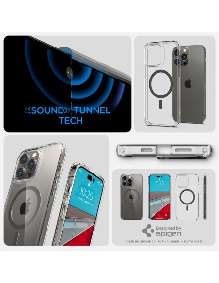 Spigen Ultra Hybrid Mag dėklas su MagSafe, skirtas iPhone 14 Pro - skaidrus ir grafitas Spigen Ultra Hybrid Mag dėklas su MagSafe, skirtas iPhone 14 Pro - skaidrus ir grafitas