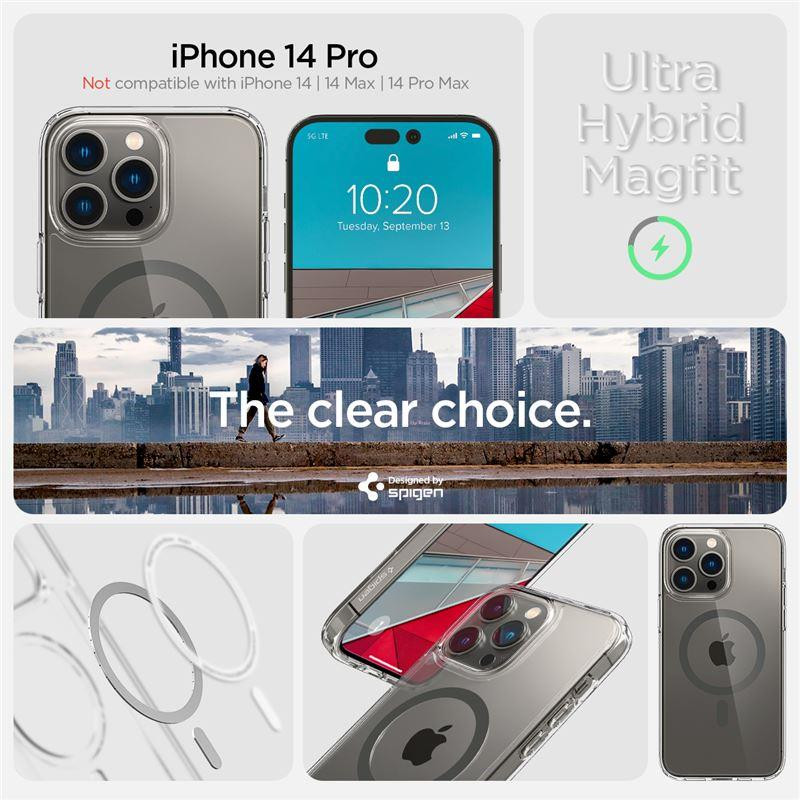 Spigen Ultra Hybrid Mag dėklas su MagSafe, skirtas iPhone 14 Pro - skaidrus ir grafitas