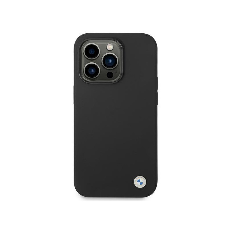 BMW Silicone Metal Logo dėklas iPhone 14 Pro Max - juodas