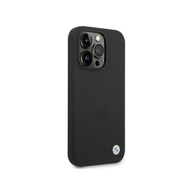 BMW Silicone Metal Logo dėklas iPhone 14 Pro Max - juodas