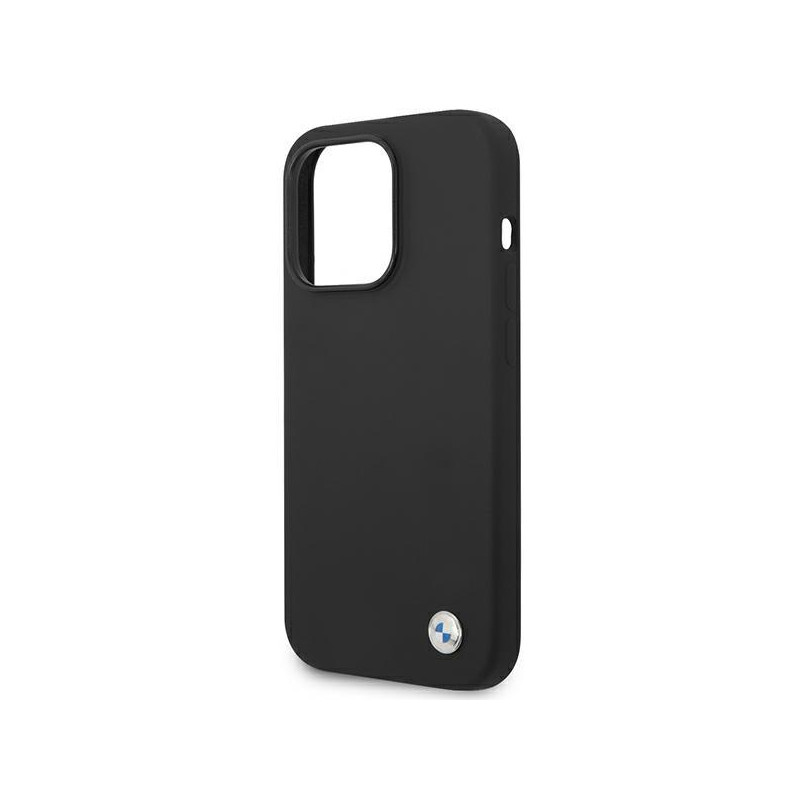 BMW Silicone Metal Logo dėklas iPhone 14 Pro Max - juodas