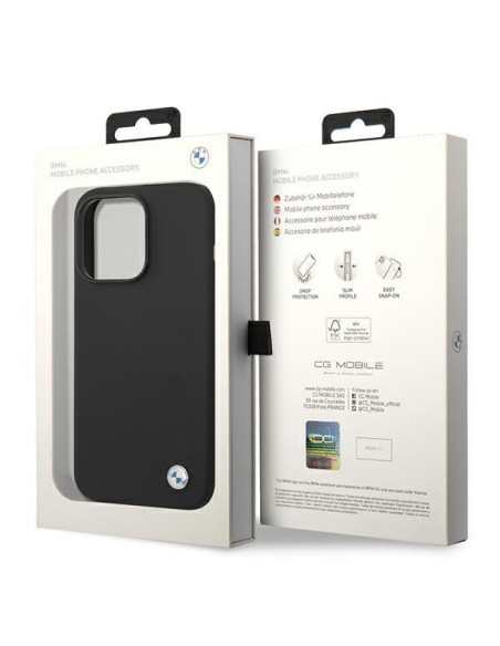 BMW Silicone Metal Logo dėklas iPhone 14 Pro Max - juodas BMW Silicone Metal Logo dėklas iPhone 14 Pro Max - juodas