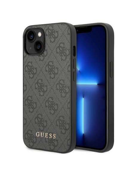 Guess 4G Metal Gold Logo dėklas iPhone 14 - pilkas Guess 4G Metal Gold Logo dėklas iPhone 14 - pilkas