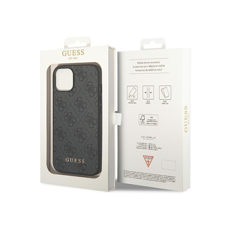 Guess 4G Metal Gold Logo dėklas iPhone 14 - pilkas