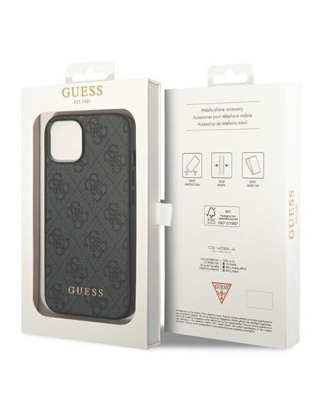 Guess 4G Metal Gold Logo dėklas iPhone 14 - pilkas Guess 4G Metal Gold Logo dėklas iPhone 14 - pilkas