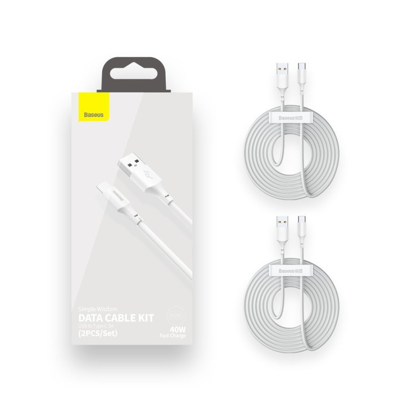 2x USB laidas USB-C greitas įkrovimas Maitinimo tiekimas Greitas įkrovimas 40 W 5 A 1,5 m baltas