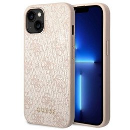 Guess GUHCP14SG4GFPI iPhone 14 6,1 colio rožinis/ rožinis kietas dėklas, 4G metalinis auksinis logotipas