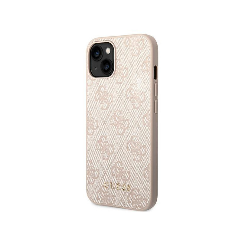 Guess GUHCP14SG4GFPI iPhone 14 6,1 colio rožinis/ rožinis kietas dėklas, 4G metalinis auksinis logotipas