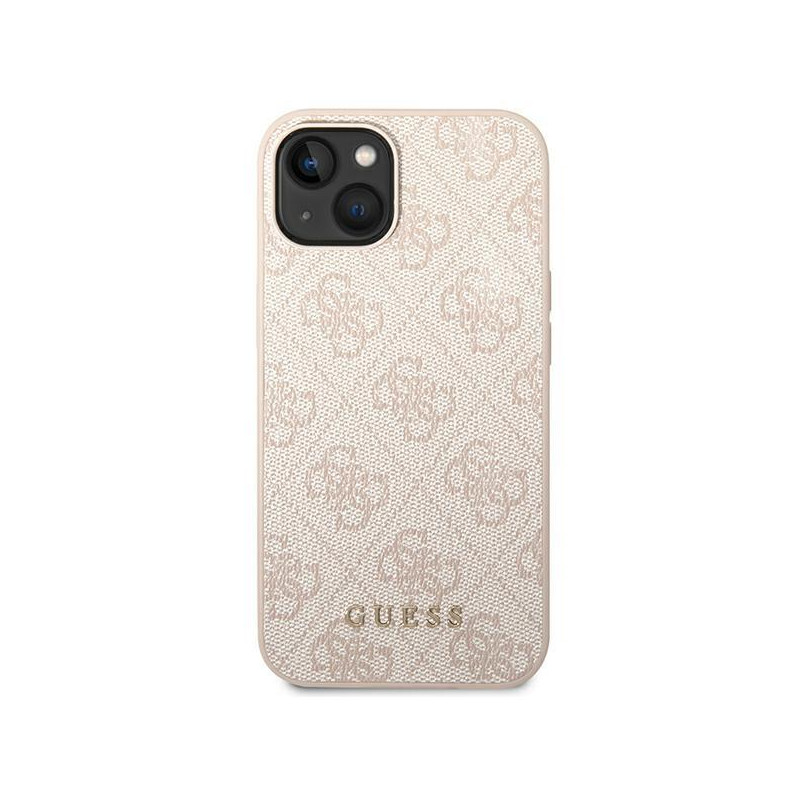 Guess GUHCP14SG4GFPI iPhone 14 6,1 colio rožinis/ rožinis kietas dėklas, 4G metalinis auksinis logotipas