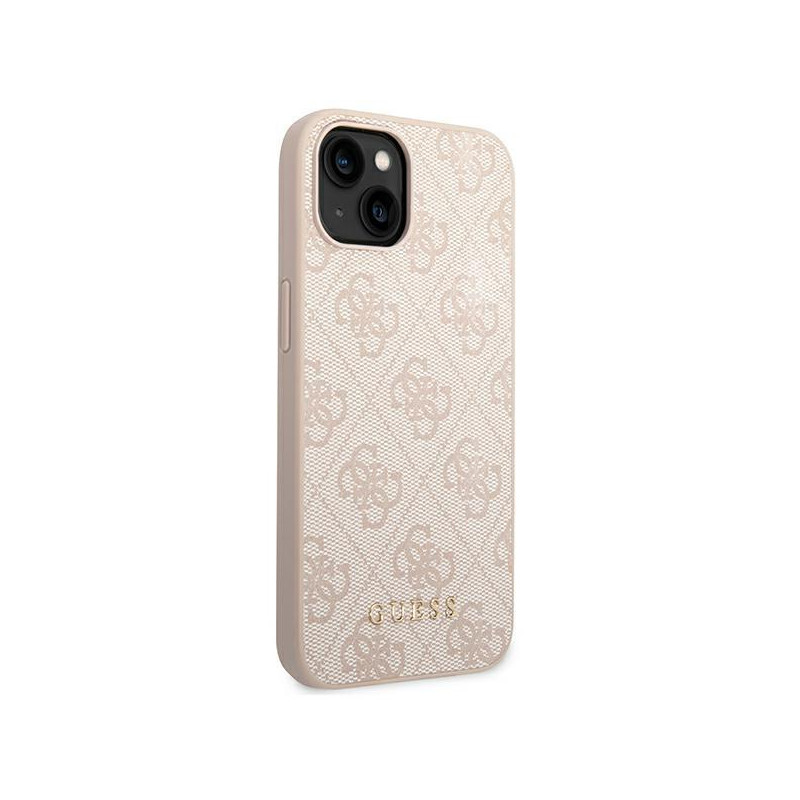 Guess GUHCP14SG4GFPI iPhone 14 6,1 colio rožinis/ rožinis kietas dėklas, 4G metalinis auksinis logotipas
