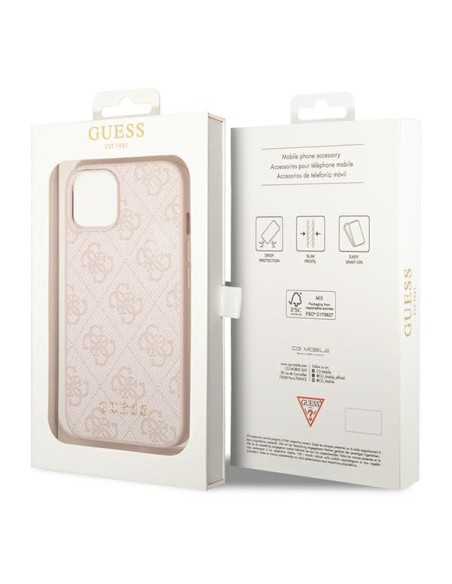Guess GUHCP14SG4GFPI iPhone 14 6,1 colio rožinis/ rožinis kietas dėklas, 4G metalinis auksinis logotipas Guess GUHCP14SG4GFPI iPhone 14 6,1 colio rožinis/ rožinis kietas dėklas, 4G metalinis auksinis logotipas