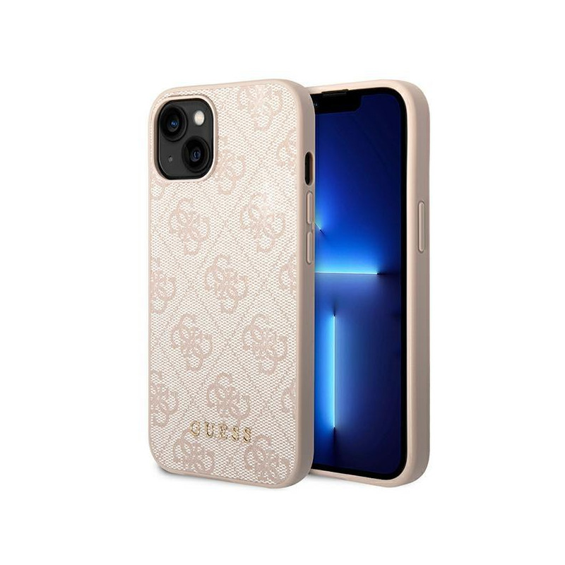 Guess 4G Metal Gold Logo dėklas iPhone 14 Plus - rožinis