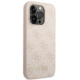 Guess 4G Metal Gold Logo dėklas, skirtas iPhone 14 Pro - rožinis