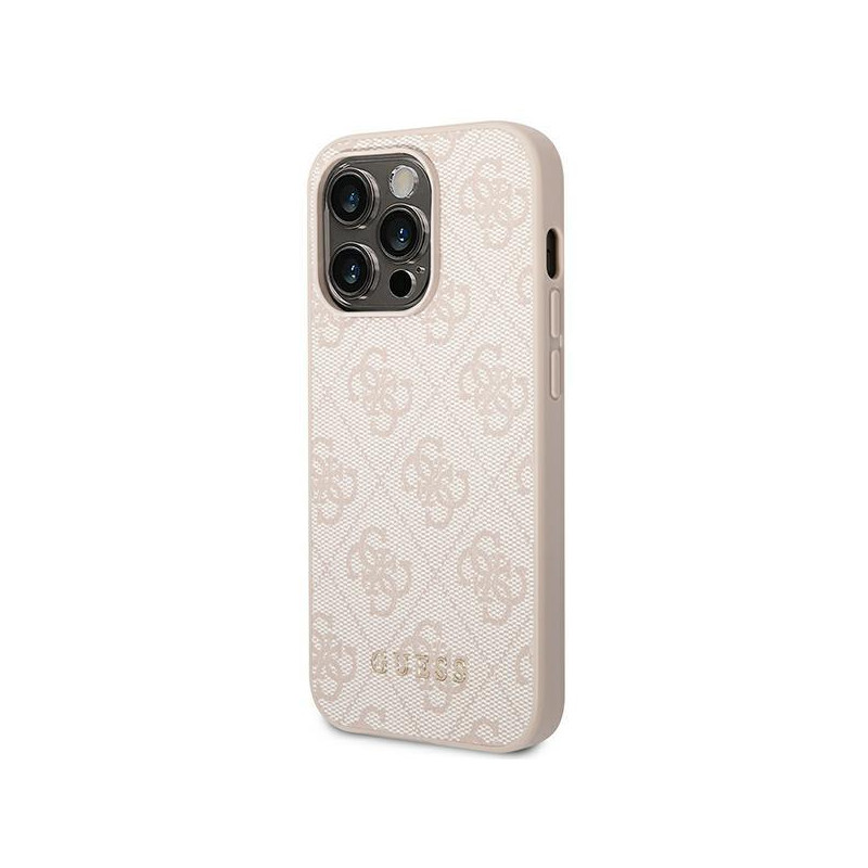 Guess 4G Metal Gold Logo dėklas, skirtas iPhone 14 Pro Max - rožinis
